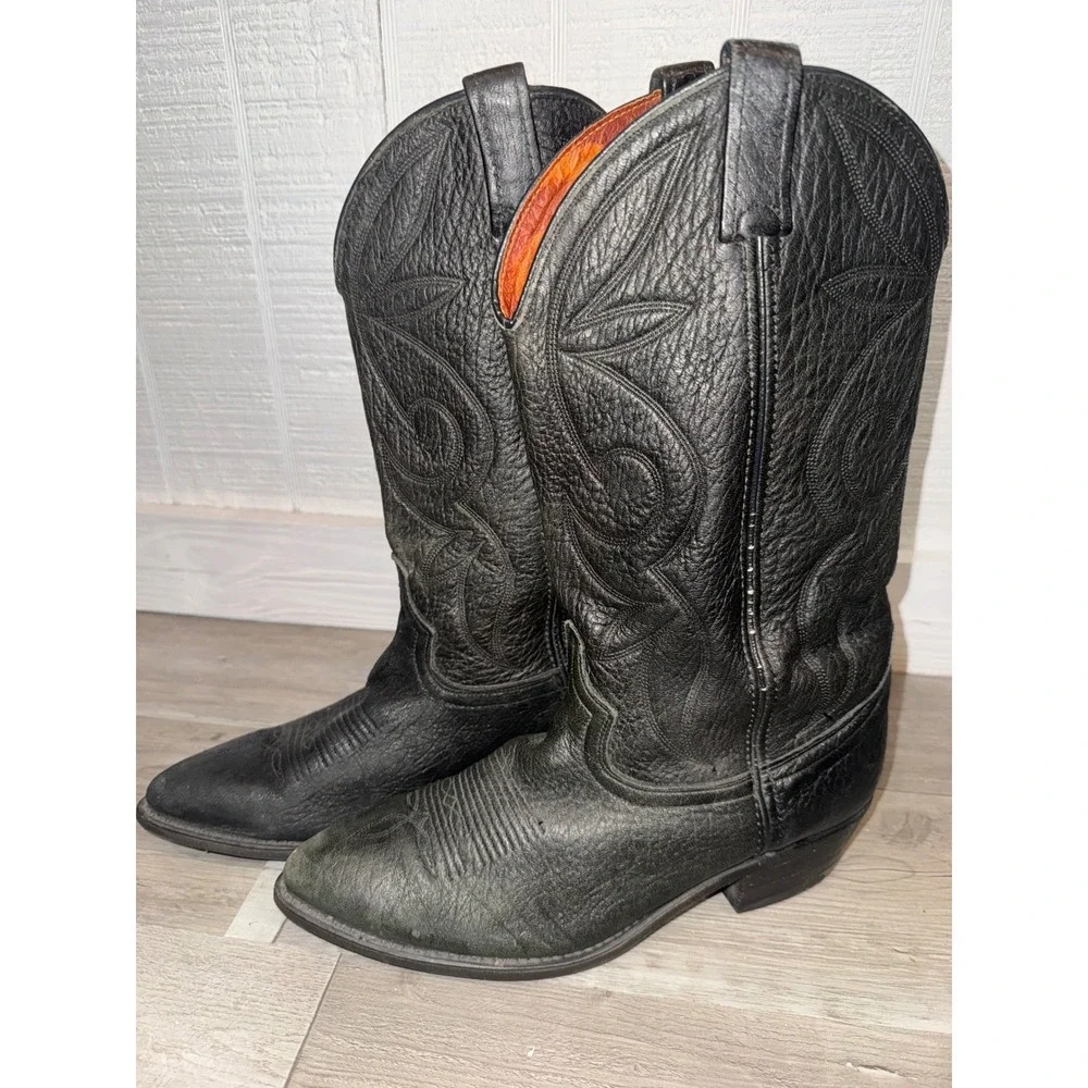 Dingo Cowboy Boots Mens Black Pebble Leather Pointed Toe Western 7240 Size 9.5 D